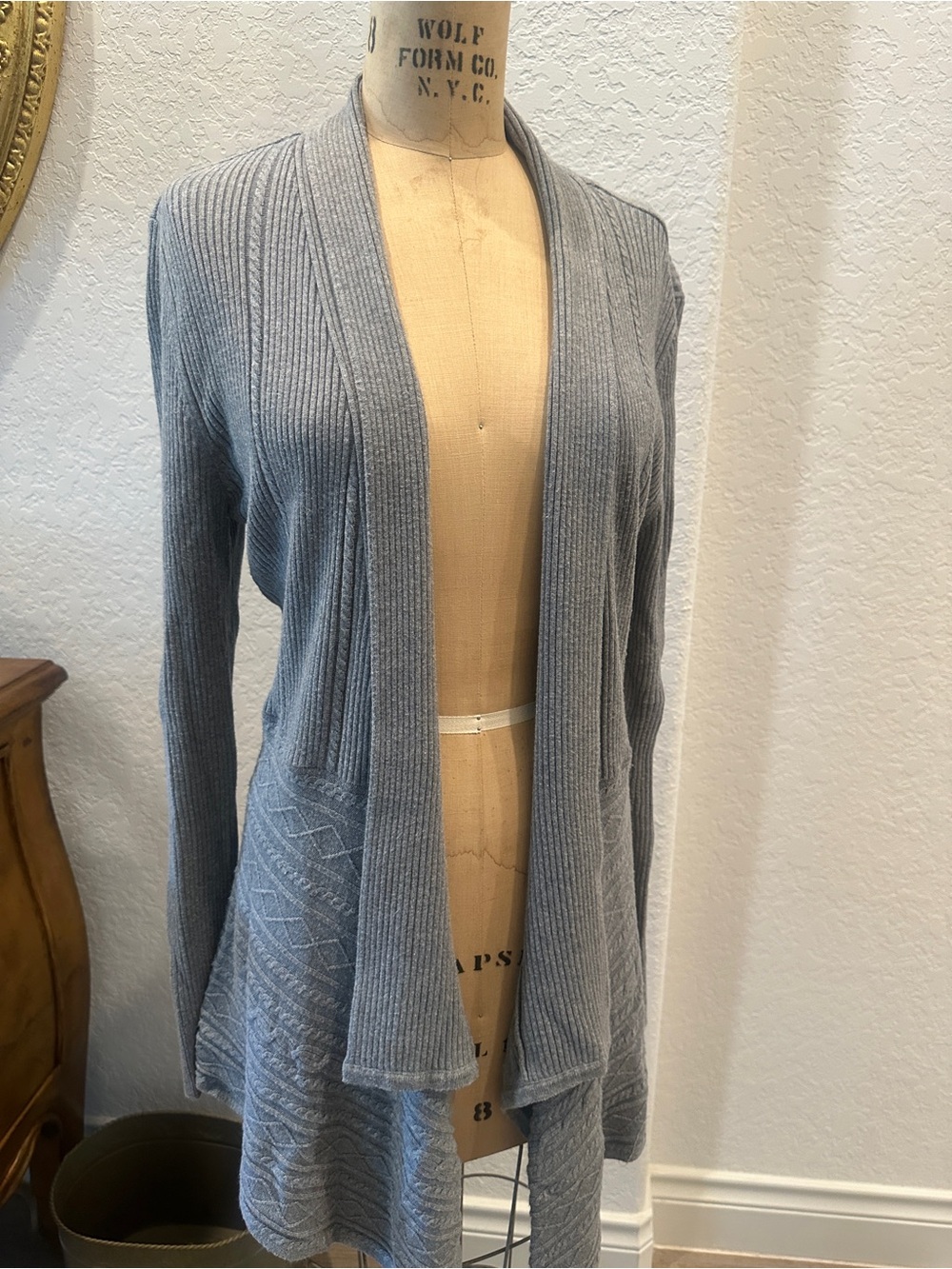 White House Black Market Gray Ribbed Open-Front Cardigan